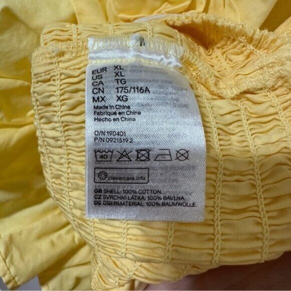 H&M Light Yellow Smocked Crop Top Bow 100% Cotton Ruffle Trim Women's Size XL - Picture 7 of 9